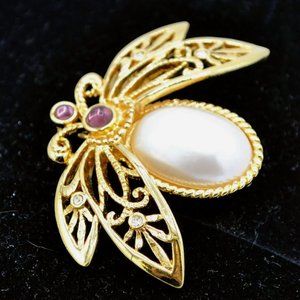 Avon Bumblebee Brooch With Faux Pearl "Nature's Flight" Vintage